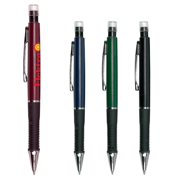 ABS plastic click-action mechanical pencil with 0.7mm lead, gripper and pocket... from ASI 57653 Gold Bond