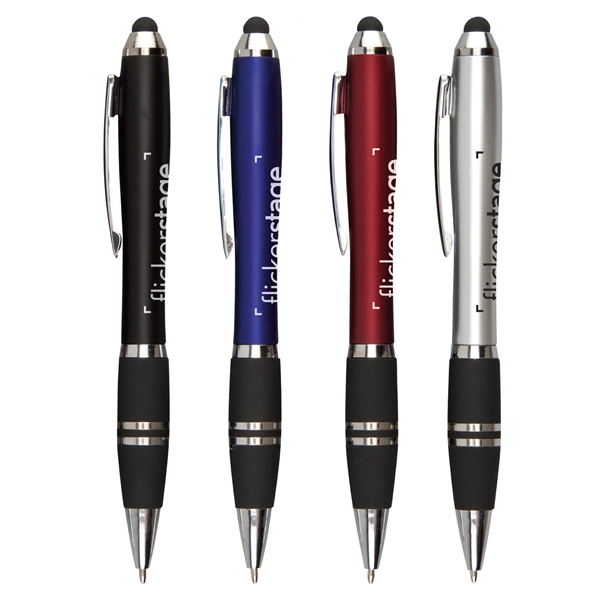 Twist-action ballpoint pen with stylus point, metallic barrel and textured grip... from ASI 57653 Gold Bond