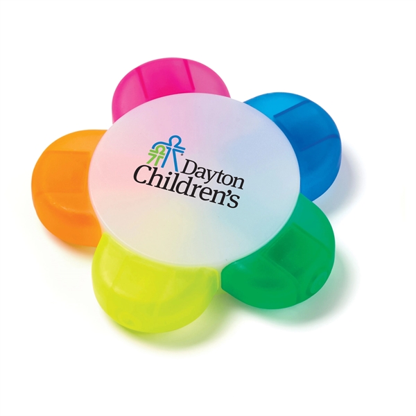 4" x 1/2" five color flower-shaped highlighter pen.... from ASI 63549 Jornik Manufacturing Corp / Jornik