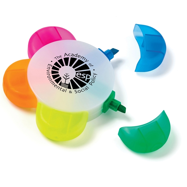 4" x 1/2" five color flower-shaped highlighter pen.... from ASI 63549 Jornik Manufacturing Corp / Jornik