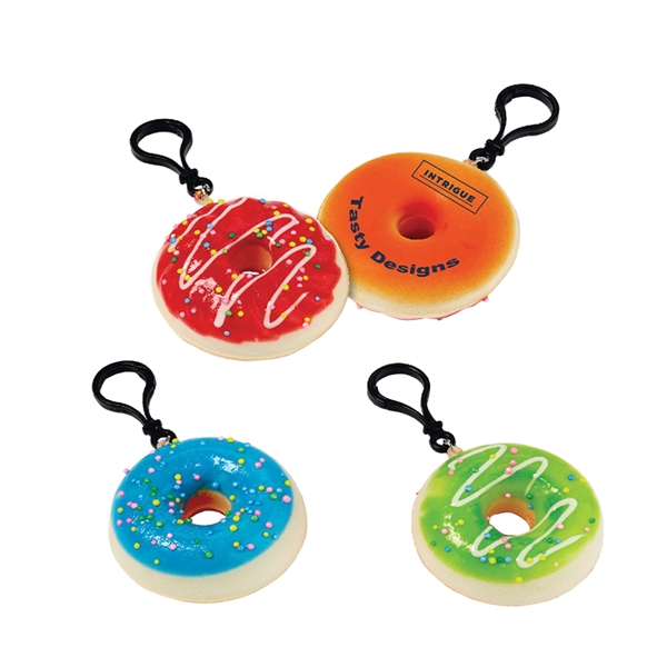 2 3/4" soft and squeezable foam donut charm with clip on... from ASI 63549 Jornik Manufacturing Corp