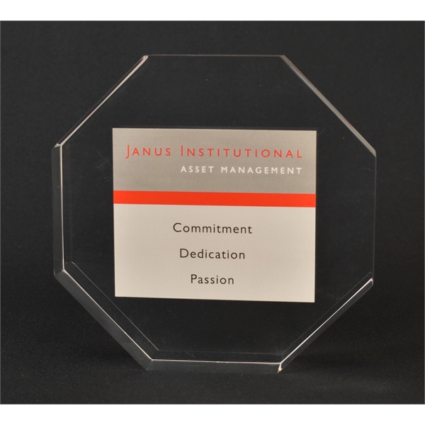 Octagon shaped acrylic award available in three sizes.... from ASI 45430 Clear Image Inc / Clear Image