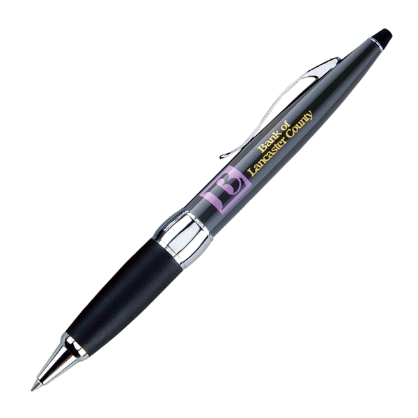 Metal twist-action pen with a metallic colored barrel, soft rubber grip,... from ASI 68190 Lungsal / Lungsal