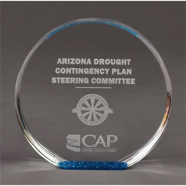 5" diameter clear acrylic award decorated with glittering or solid-colored accent... from ASI 45430 Clear Image Inc