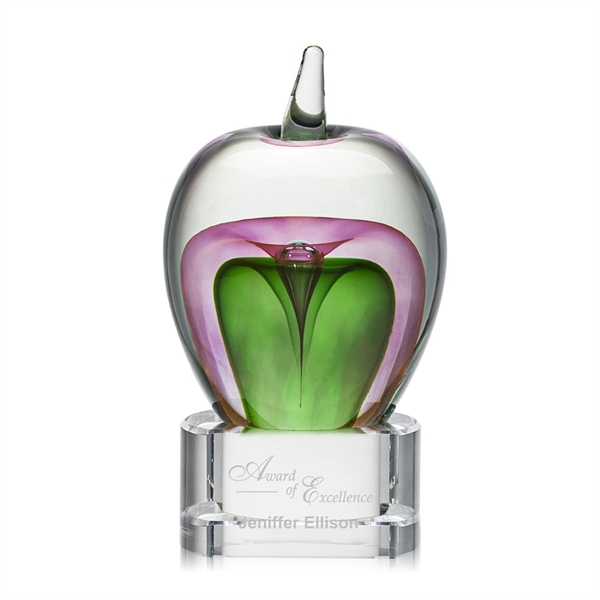 Hand blown apple shape art glass award on an optical clear... from ASI 84592 St Regis Group / St Regis