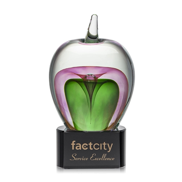 Hand blown apple shape art glass award on an optical clear... from ASI 84592 St Regis Group / St Regis