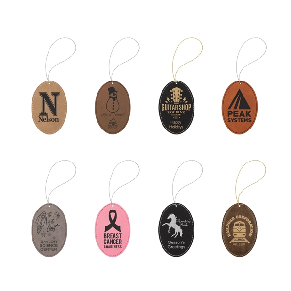 4.5" x 3" x 0.125" oval-shaped leatherette Christmas ornament with silver... from ASI 92531 Unique Custom Products / UCP