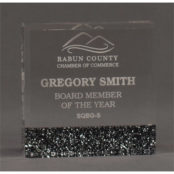 5"W x 5"L acrylic award with glued glitter square back bottom... from ASI 45430 Clear Image Inc