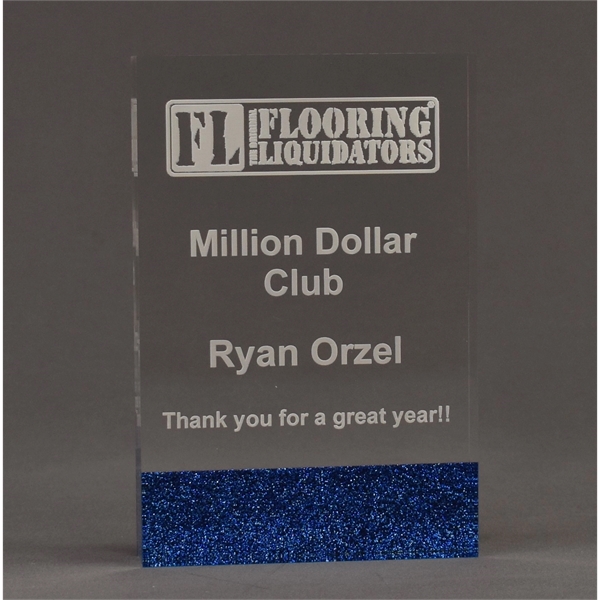 4"W x 6"L acrylic award with glitter rectangle lower bottom; available... from ASI 45430 Clear Image Inc