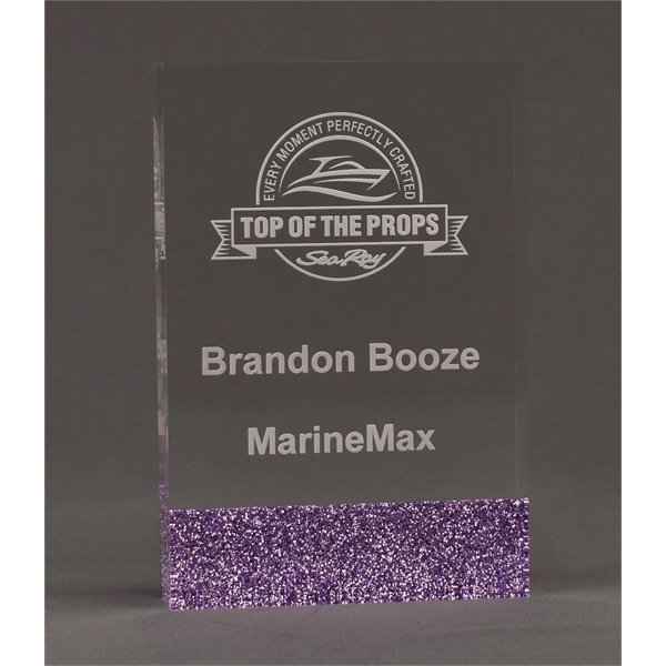 4"W x 6"L acrylic award with Glued Rectangle Glitter Lower Back... from ASI 45430 Clear Image Inc