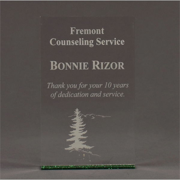 4"W x 6"L acrylic award with Glued Rectangle Glitter On Bottom... from ASI 45430 Clear Image Inc