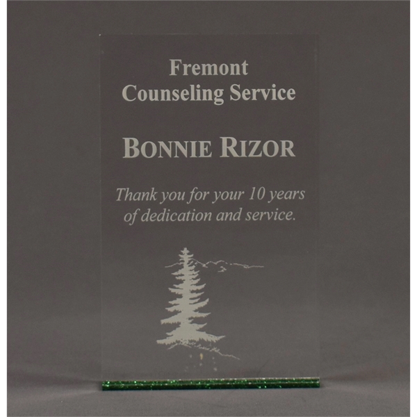 5"W x 7"L acrylic award with Glued Rectangle Glitter On Bottom... from ASI 45430 Clear Image Inc