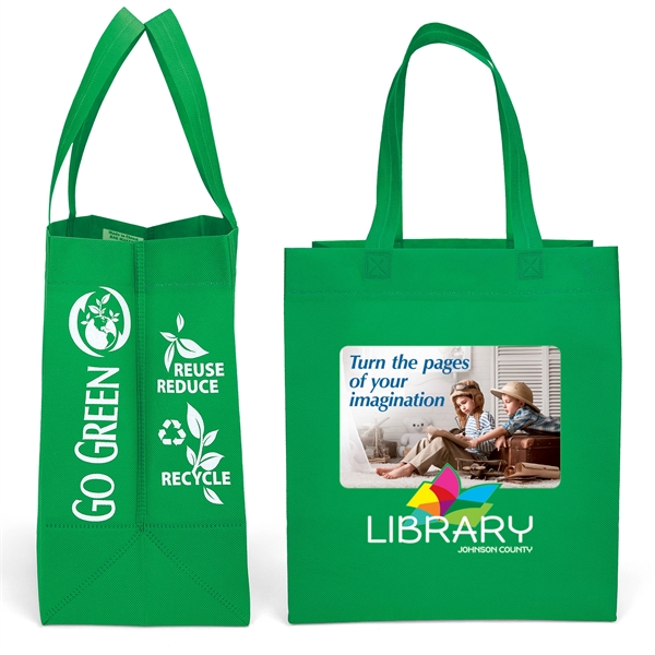 Non-Woven Polypropylene Tote with eco-friendly messages on the gussets.... from ASI 37940 Bag Makers Inc
