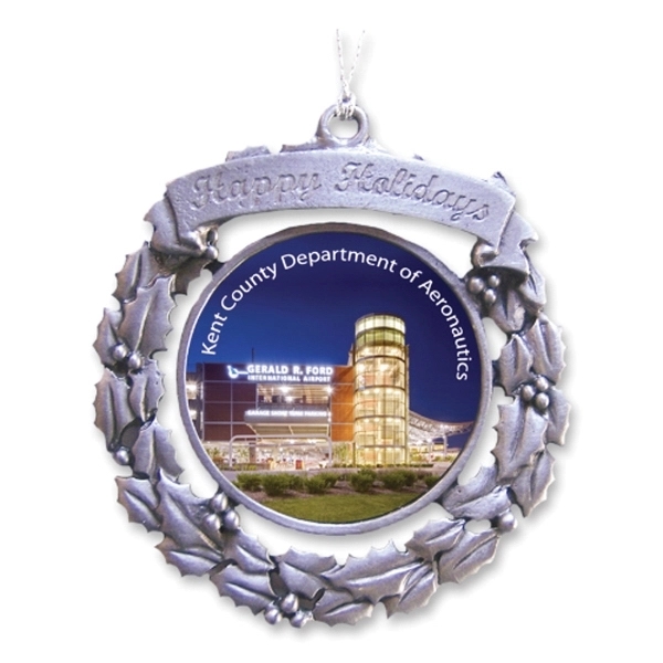 Pewter finish wreath ornament with 4 color insert... from ASI 68760 Marken Industries / Marken Superb Case Superb Superb Line