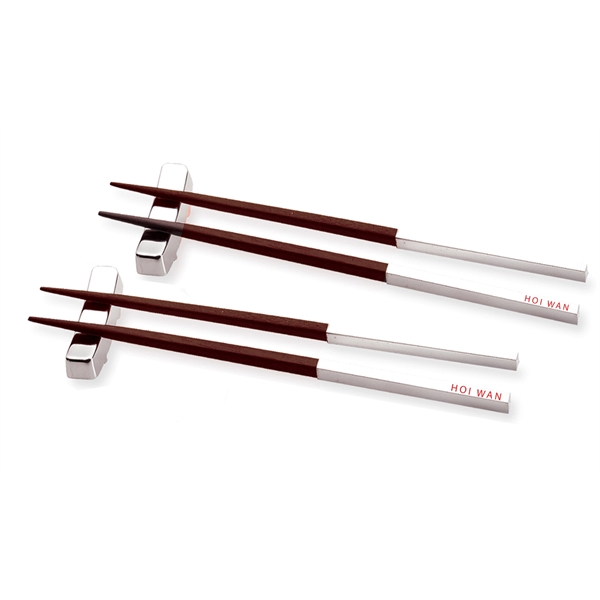 Two pairs of chopsticks in honey color wood, with silver handles... from ASI 73010 Natico Originals Inc / Natico Originals