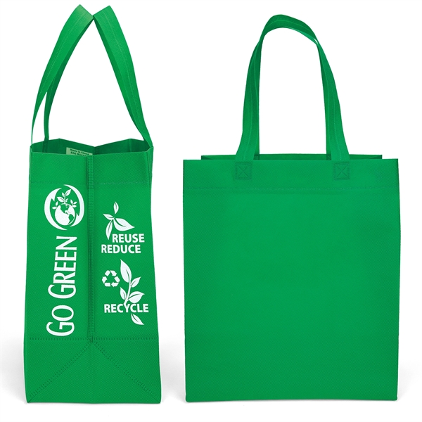 Non-Woven Polypropylene Tote with eco-friendly messages on the gussets.... from ASI 37940 Bag Makers Inc