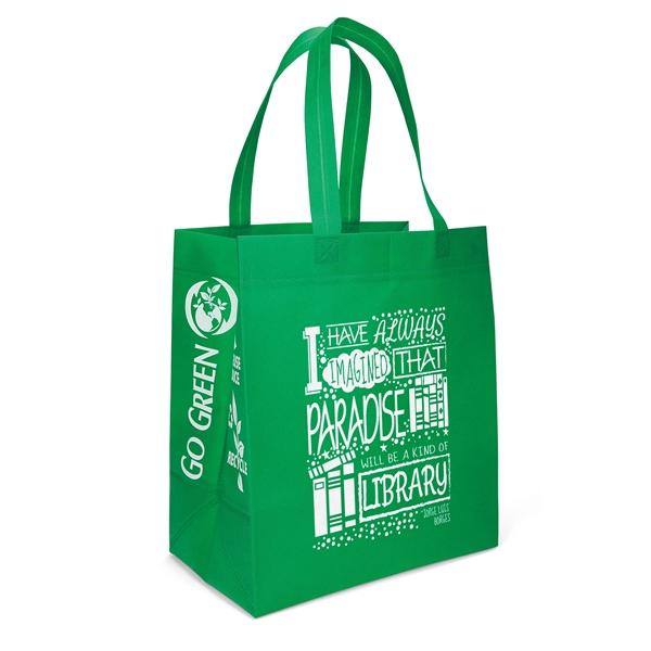 Non-Woven Polypropylene Tote with eco-friendly messages on the gussets.... from ASI 37940 Bag Makers Inc