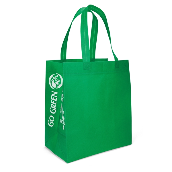 Non-Woven Polypropylene Tote with eco-friendly messages on the gussets.... from ASI 37940 Bag Makers Inc