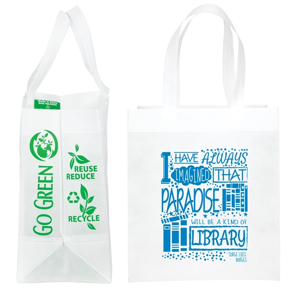Non-Woven Polypropylene Tote with eco-friendly messages on the gussets.... from ASI 37940 Bag Makers Inc