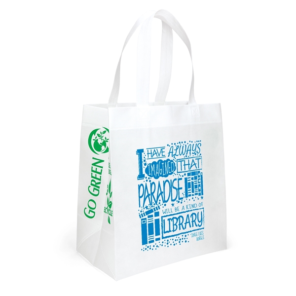 Non-Woven Polypropylene Tote with eco-friendly messages on the gussets.... from ASI 37940 Bag Makers Inc