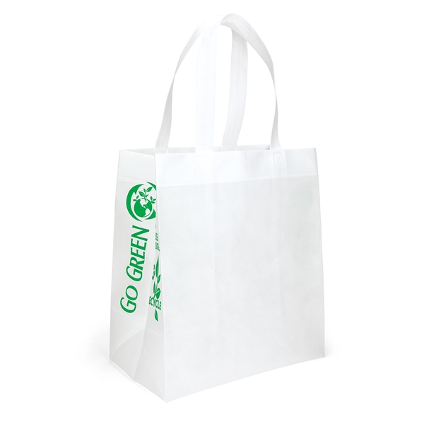 Non-Woven Polypropylene Tote with eco-friendly messages on the gussets.... from ASI 37940 Bag Makers Inc