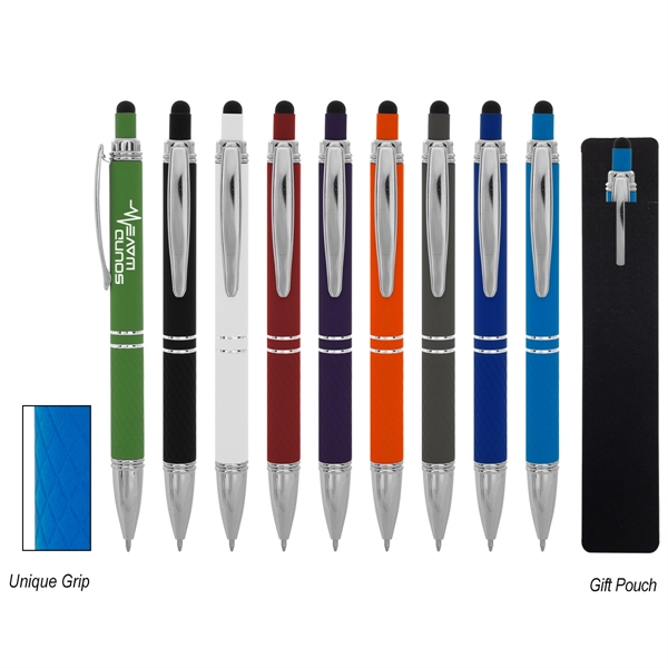 Quilted plunger-action stylus pen made of rubberized aluminum with a unique... from ASI 61125 Hit Promotional Products / Hit®