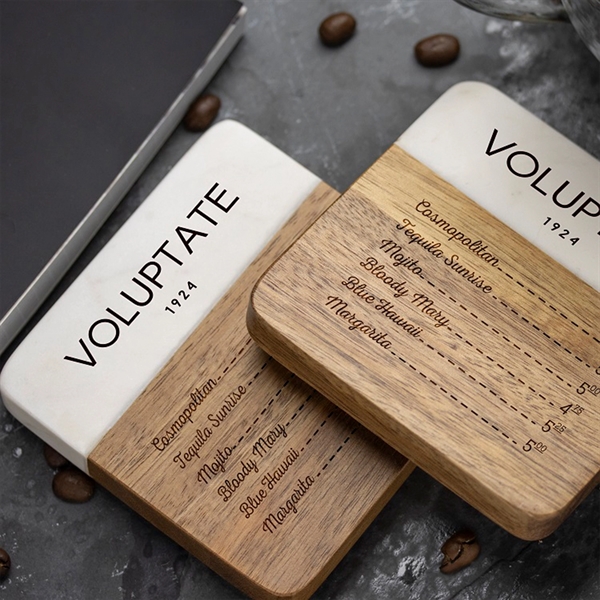 Two-piece coaster set made of Acacia Wood and Greek Marble adds... from ASI 61966 HPG / Beacon Promotions