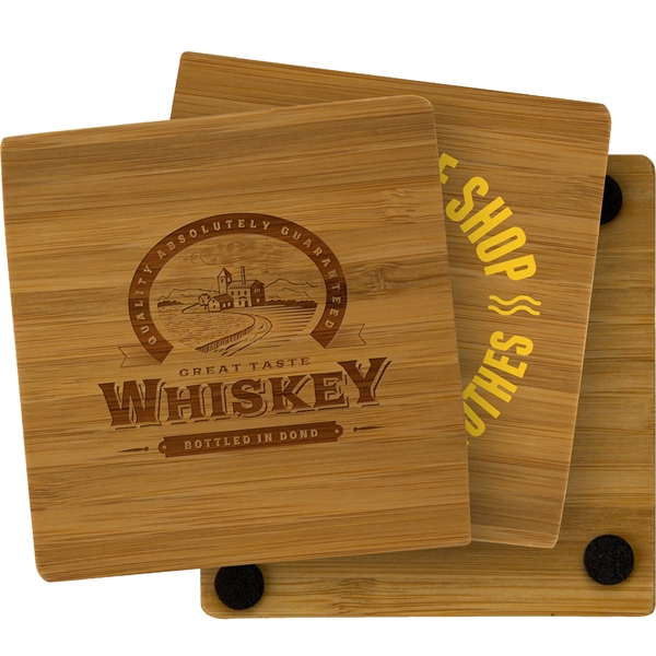 Durable square coaster made with earth friendly bamboo. Each piece is... from ASI 61966 HPG / Beacon Promotions
