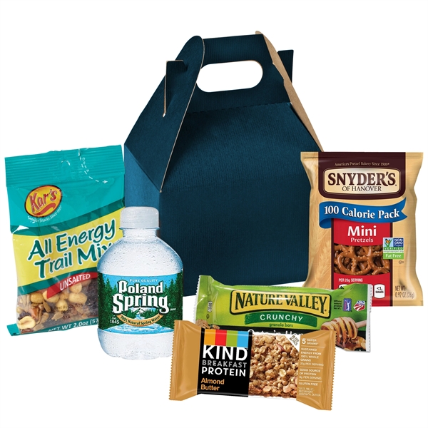 Gable box filled with various food items including trail mix, a... from ASI 71685 Midnite Snax®