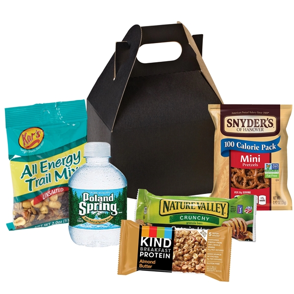 Gable box filled with various food items including trail mix, a... from ASI 71685 Midnite Snax®