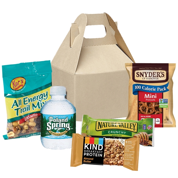 Gable box filled with various food items including trail mix, a... from ASI 71685 Midnite Snax®