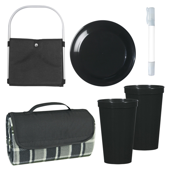 Kit with a blanket, cups, discus, a picnic basket, and a... from ASI 61125 Hit Promotional Products