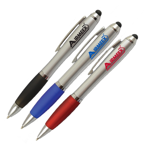 Antimicrobial pen with twist-action mechanism, stylus, rubber grip, black ink and... from ASI 57956 Graphco line