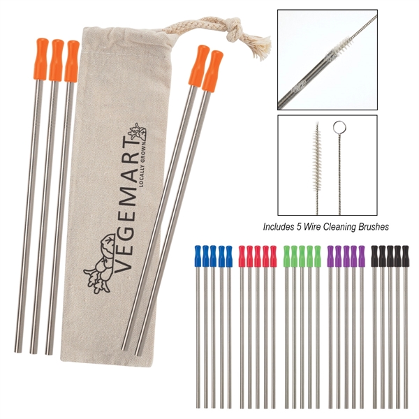 5-pack reusable stainless straw kit with cotton pouch for reducing impact... from ASI 61125 Hit Promotional Products / Hit®