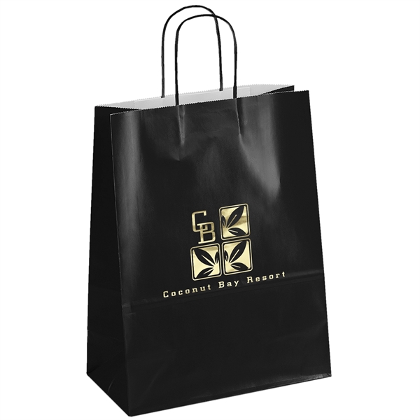 Paper glossy finish shopping bag with serrated-cut top.... from ASI 37940 Bag Makers Inc
