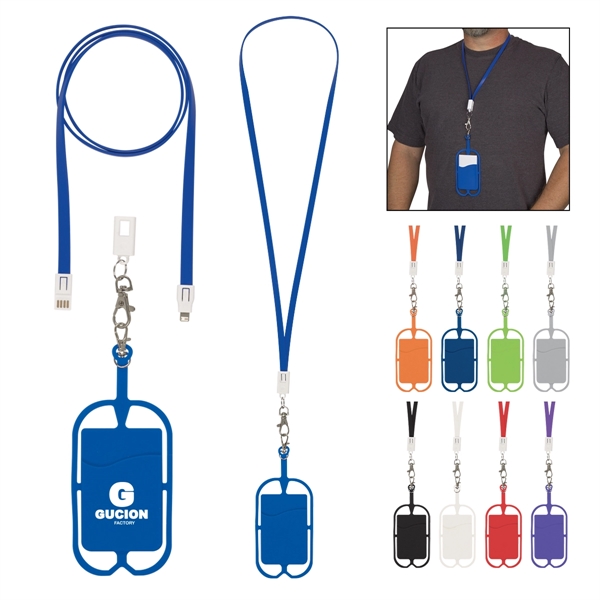 2-in-1 charging cable lanyard compatible with Apple 8-pin and micro-USB devices... from ASI 61125 Hit Promotional Products / Hit®