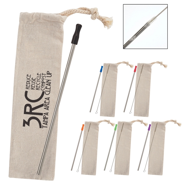 Reusable stainless straw kit with cotton pouch for reducing impact on... from ASI 61125 Hit Promotional Products / Hit®