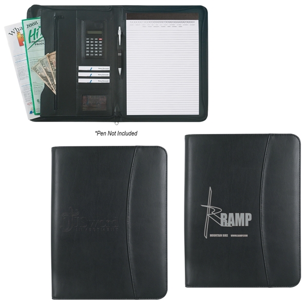 Leather look 8 1/2" x 11" zippered portfolio with calculator.... from ASI 61125 Hit Promotional Products / Hit®