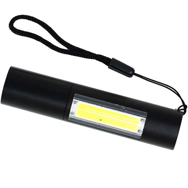 A rechargeable Cree COB LED flashlight with 2 settings and zoom.... from ASI 61966 HPG / Beacon Promotions