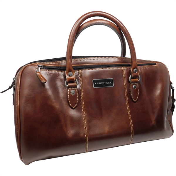 18" x 11 1/2" x 10 1/2" brown leather duffel bag... from ASI 61966 HPG / Beacon Promotions