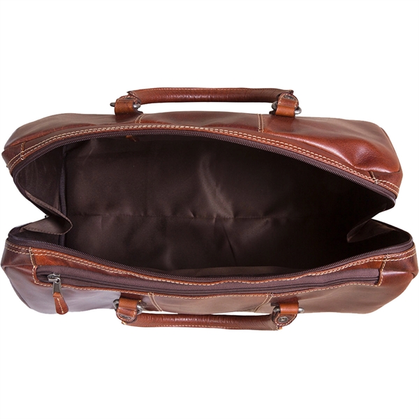 18" x 11 1/2" x 10 1/2" brown leather duffel bag... from ASI 61966 HPG / Beacon Promotions