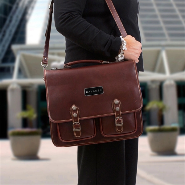 Standup briefcase with padded laptop sleeve, pockets, adjustable snap closure and... from ASI 61966 HPG / Beacon Promotions