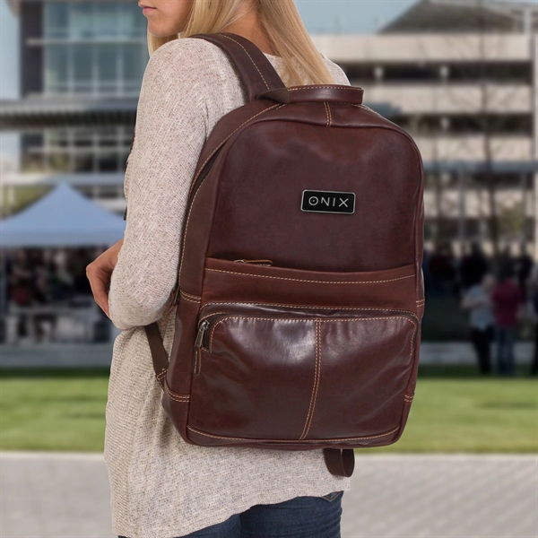 All-leather laptop backpack with two-way zipper, laptop sleeve, carry handle and... from ASI 61966 HPG / Beacon Promotions