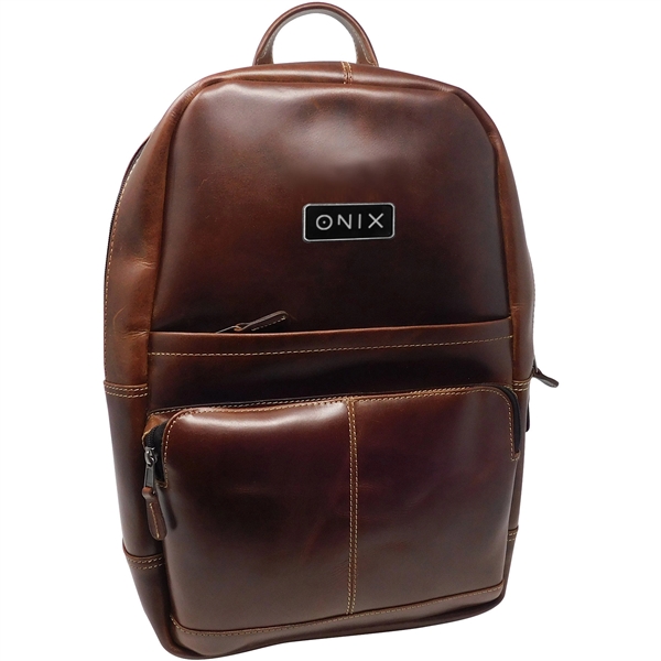 All-leather laptop backpack with two-way zipper, laptop sleeve, carry handle and... from ASI 61966 HPG / Beacon Promotions