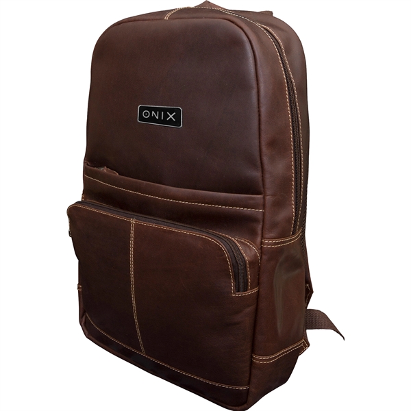 All-leather laptop backpack with two-way zipper, laptop sleeve, carry handle and... from ASI 61966 HPG / Beacon Promotions
