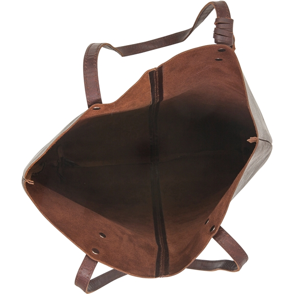 Brown leather tote bag with one large, deep main compartment, 14"... from ASI 61966 HPG / Beacon Promotions