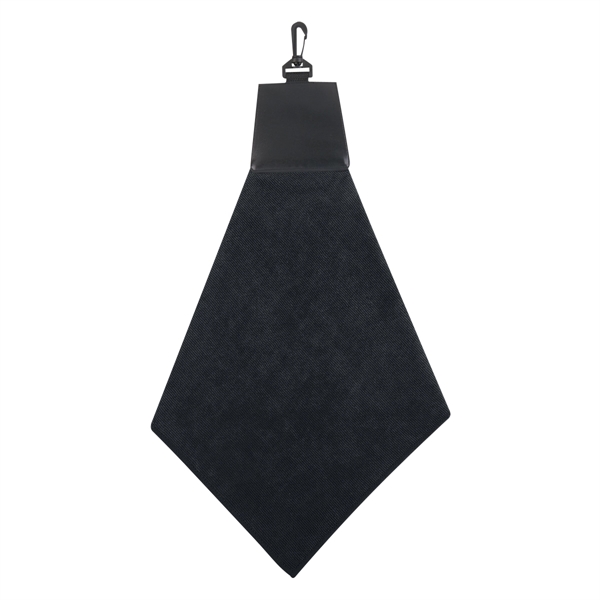 Triangle fold golf towel with leatherette header and plastic swivel hook... from ASI 61125 Hit Promotional Products / Hit®