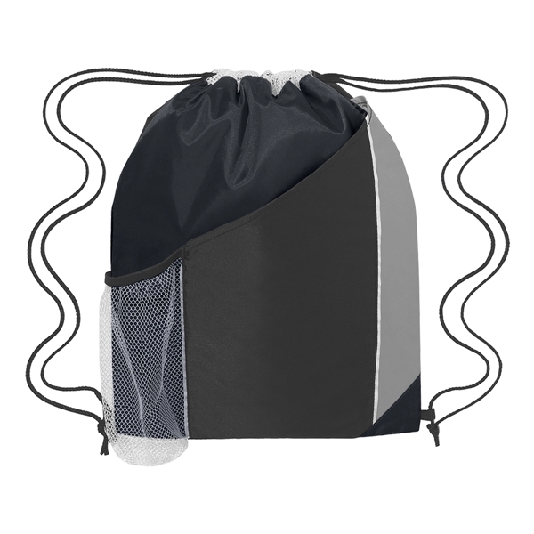 Tri-color drawstring sports pack with large front pocket and side mesh... from ASI 61125 Hit Promotional Products / Hit®