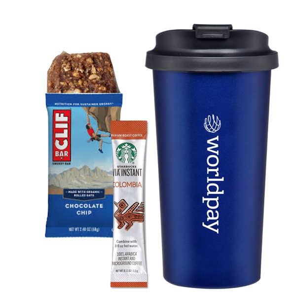 Stainless Tumbler with Starbucks VIA and CLIFF Bar... from ASI 89971 Stuff A Mug