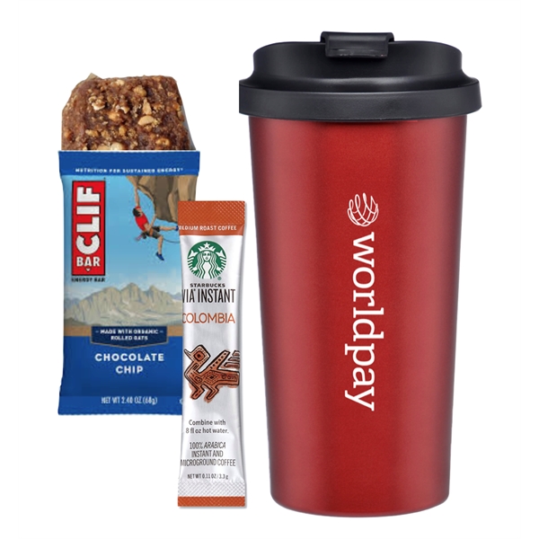 Stainless Tumbler with Starbucks VIA and CLIFF Bar... from ASI 89971 Stuff A Mug